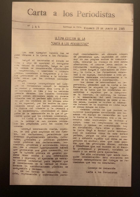 Ejemplar de la última Carta a los Periodistas (1985)