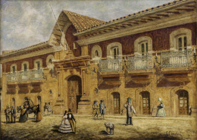 “Casa Colorada” (1843) por Ernest Charton. Fuente: pinturachilena.cl